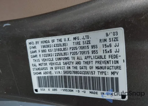 2004 Honda Cr-V Ex z USA, uszkodzony, nr VIN SHSRD78804U206157